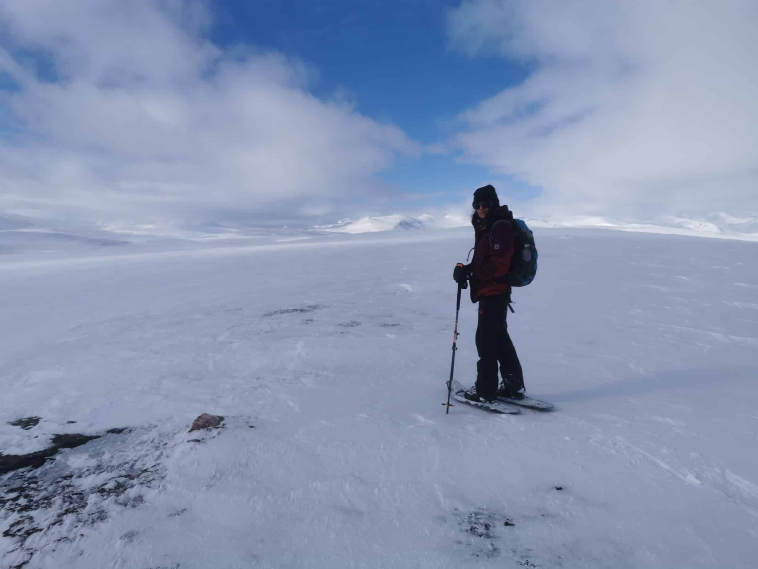 Person beim Schneeschuhwandern in winterlicher Wildnis