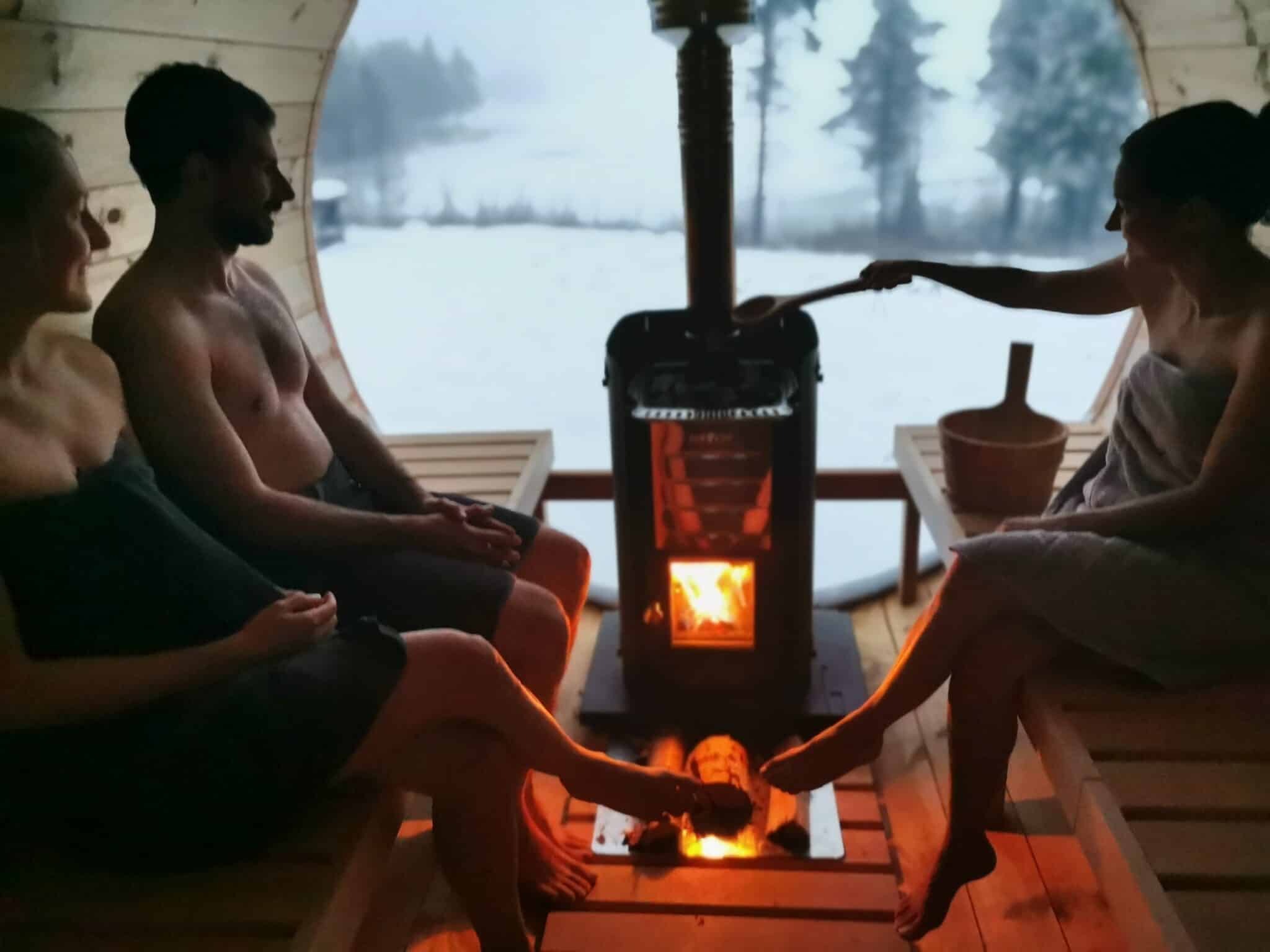 Sauna mit Blick in die Winterlandschaft